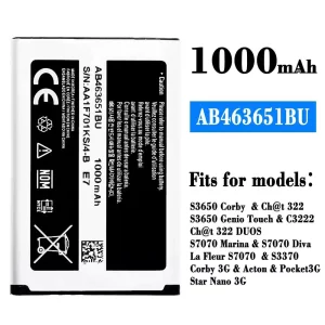 Battery AB463651BU for Samsung S3650 Corby