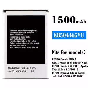 Battery EB504465VU for Samsung B6520 Omnia PRO 5/S8530 Wave /S8500 Wave 2