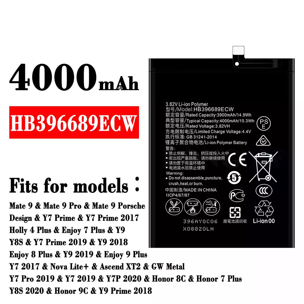 Battery HB396689ECW for HUAWEI Mate 9 / Mate 9 Pro / Enjoy 7 Plus / Y9 / Y8S / Y9 2018 / Enjoy 8 Plus / Y9 2019 / Enjoy 9 Plus / Y7 2017 / Nova Lite+ /Y7 Pro 2019 / Y7 2019 / Y7P 2020 / Honor 8C / Honor 7 Plus/Y8S 2020 / Honor 9C /
