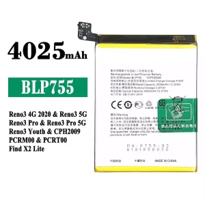 Battery BLP755 for OPPO Reno 3 4G 2020 / Reno 3 5G / Reno 3 Pro / Reno 3 Youth / Find X2 Lite