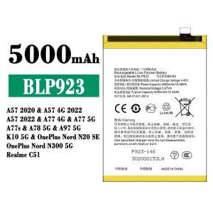 Battery BLP923 for OPPO A57 2020 /A57 2022 /A77 /A77s /A78/A97/ K10 / OnePlus Nord N20 SE /OnePlus Nord N300 5G /Realme C51