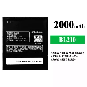 Battery BL210 for Lenovo A536/A606/S820/S820E/A750E/A770E/A656/A766/A658T/S650