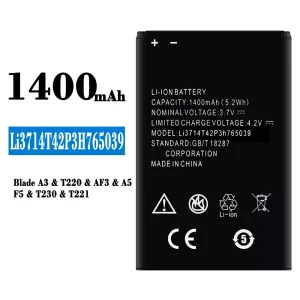 Battery Li3714T42P3H765039 for ZTE Blade A3/T220/AF3/A5/F5/T230/T221